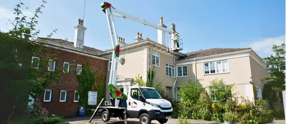 using our cherry picker on a commercial gutter cleaning job in Filwood, Hertfordshire