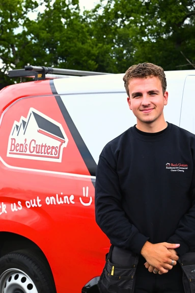 our gutter cleaner in Hertfordshire standing by company vehicle